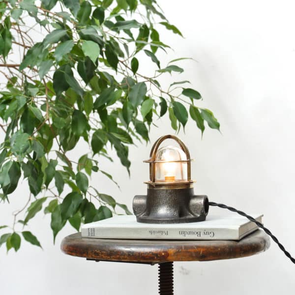Small Signal Lamp in Brass and Patinated Cast Iron anciellitude