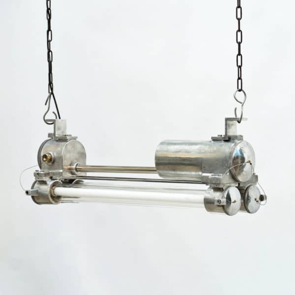 Industrial Explosion-Proof Fluorescent Light in Polished Cast Aluminium, Rewired anciellitude