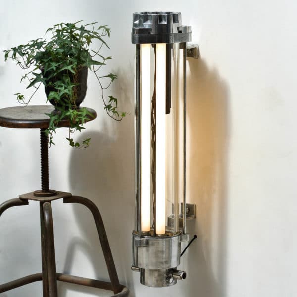 Industrial  Fluorescent Light in Polished Cast Aluminium and Clear Glass  anciellitude