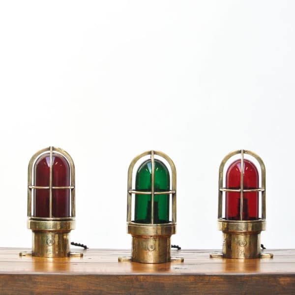 Set of 3 Small Signal Lamp in Brass and Coloured Glass anciellitude