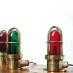 Set of 3 Small Signal Lamp in Brass and Coloured Glass anciellitude