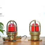 Pair of Small Lamp in Brass with Red Glass anciellitude