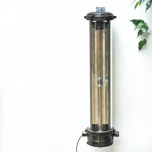 Industrial Fluorescent Light in Patinated Cast Aluminium, with 2 Bulbs  Anciellitude