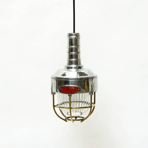 Portable Lamp, Glass with Large Ridges, Fence in Brass anciellitude