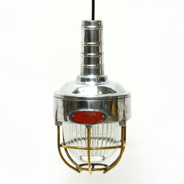 Portable Lamp, Glass with Large Ridges, Fence in Brass anciellitude