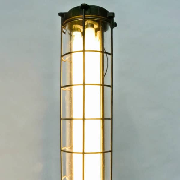 Patinated Industrial Fluorescent Light in Cast Aluminium with a Fence (big size) anciellitude
