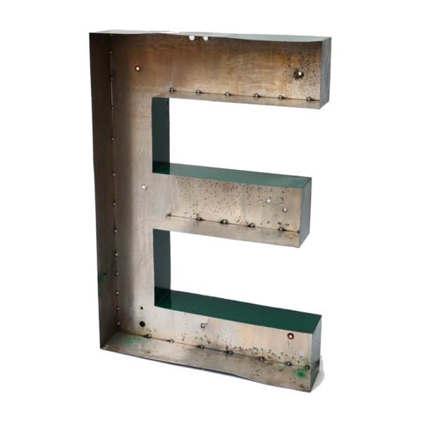 Old Green Letter E of Signboard Made of Zinc anciellitude