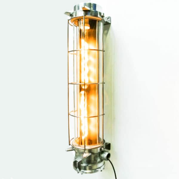 Industrial Fluorescent Light in Cast Aluminium with a Fence (wall light) and Two Bulbs.  anciellitude