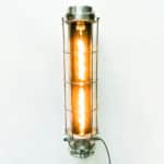 Industrial Fluorescent Light in Cast Aluminium with a Fence (wall light) and Two Bulbs.  anciellitude