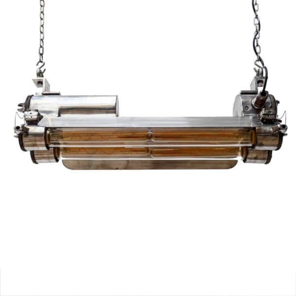 Industrial Explosion-Proof Fluorescent Light in Polished Cast Aluminium, Rewired 4 Bulbs. anciellitude