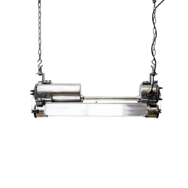 Industrial Explosion-Proof Fluorescent Light in Polished Cast Aluminium, Rewired 4 Bulbs. anciellitude