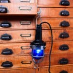 Mini portable lamp CCCP with blue glass protected by a grid anciellitude