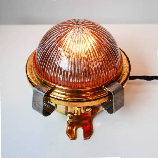 Old Small Wall Lamp Made of Brass, with Ribbed Glass anciellitude