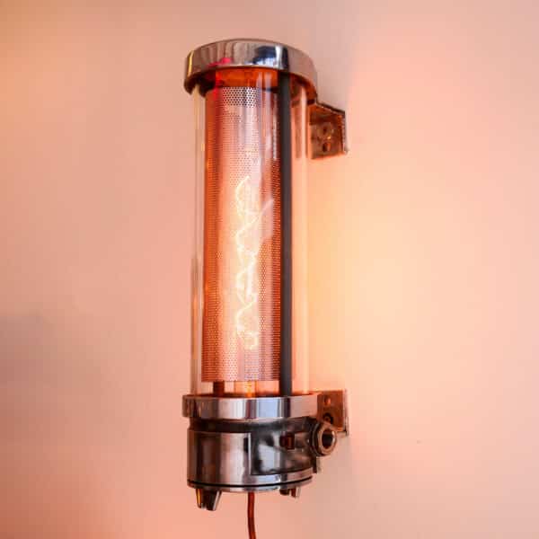 Old industrial tube lighting, metallic interior, small size anciellitude