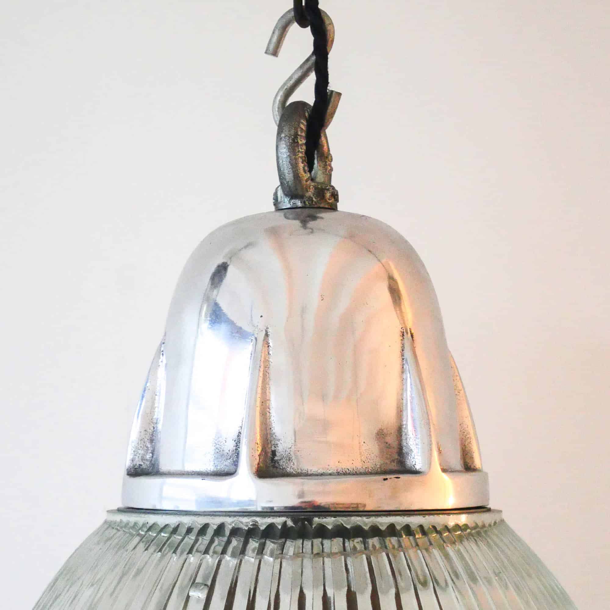 Striated Glass Suspension with Polished Cast Aluminum Head. anciellitude