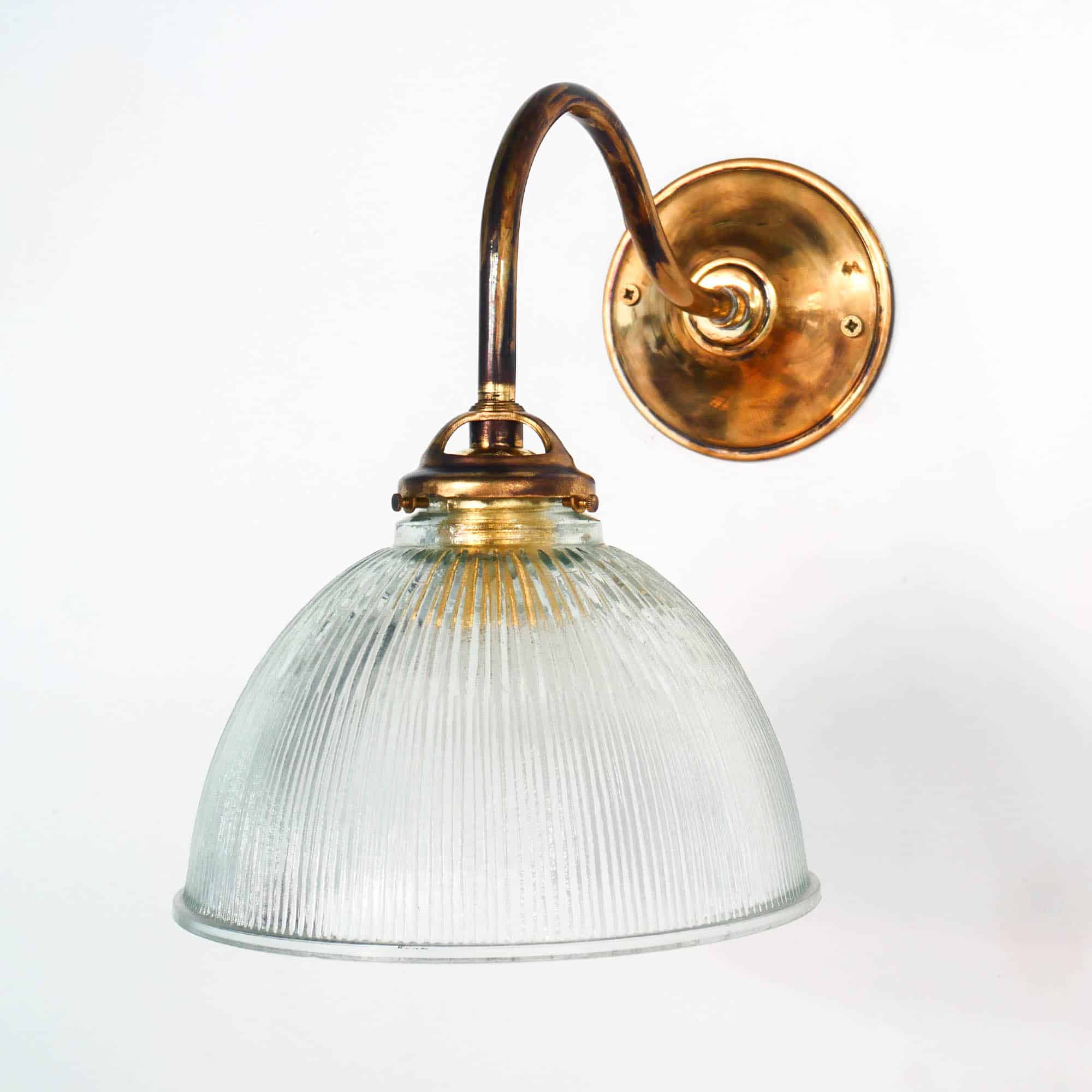 Brass and Chiseled Glass Swan Neck Wall Lamp anciellitude