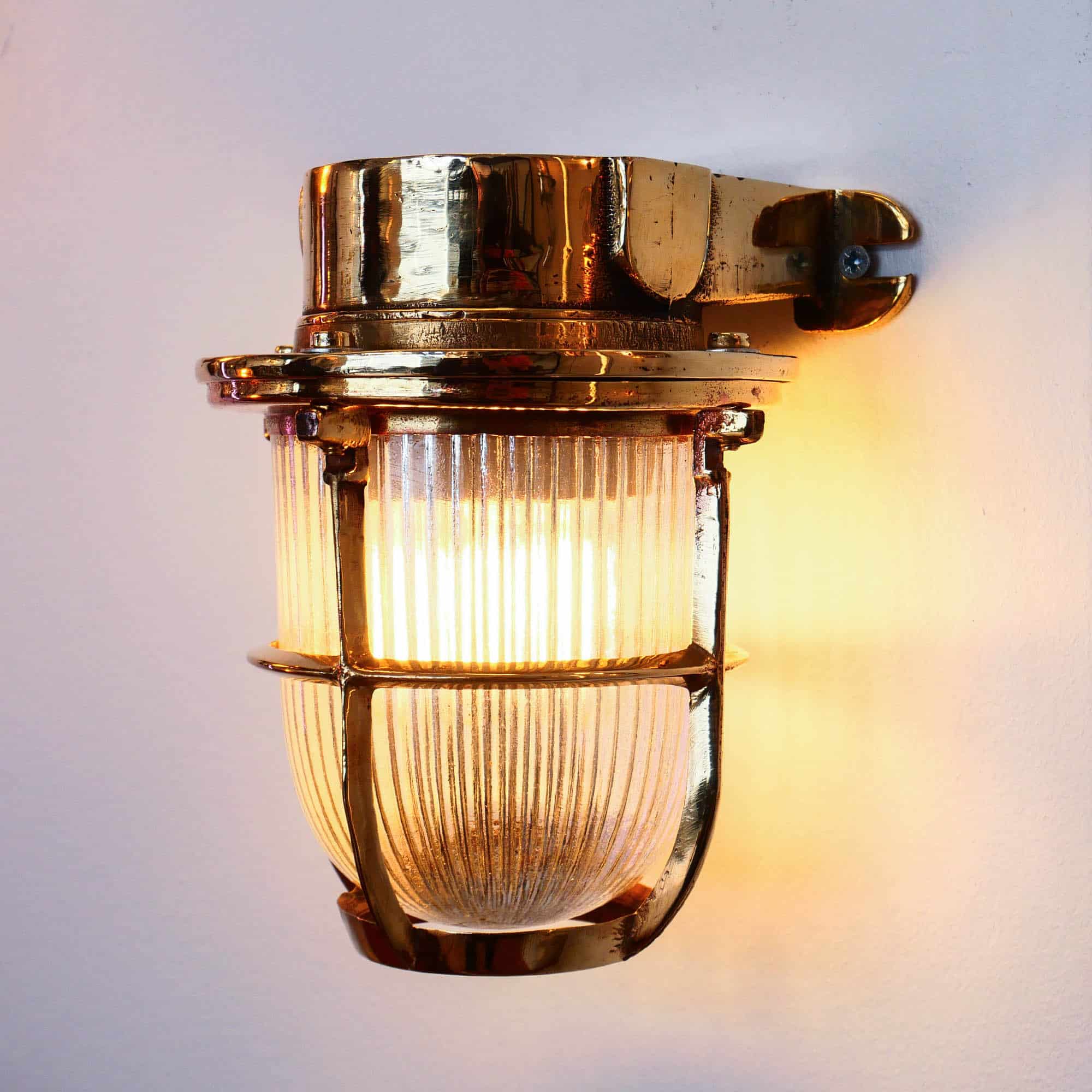 Old Bronze Wall Lamp with Large Streaked Glass  anciellitude