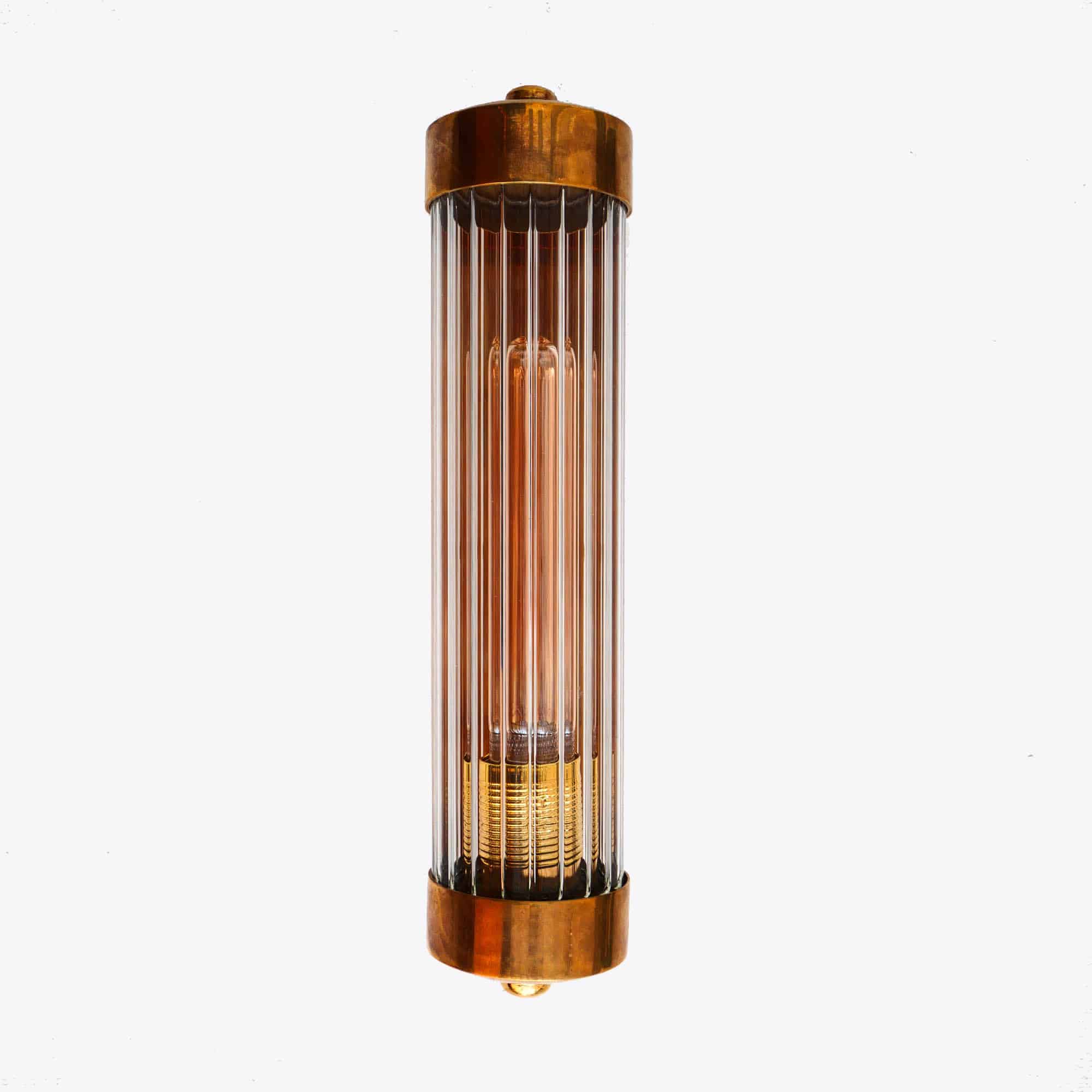 Cylindrical Wall Lamp with Ribbed Glass and Brass anciellitude