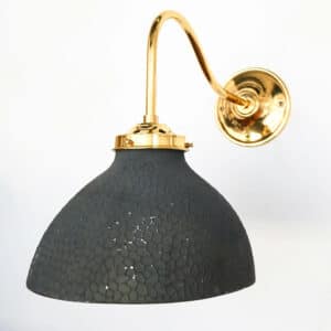 Old eglomized glass lampshade mounted as a "swan's neck" wall lamp  anciellitude