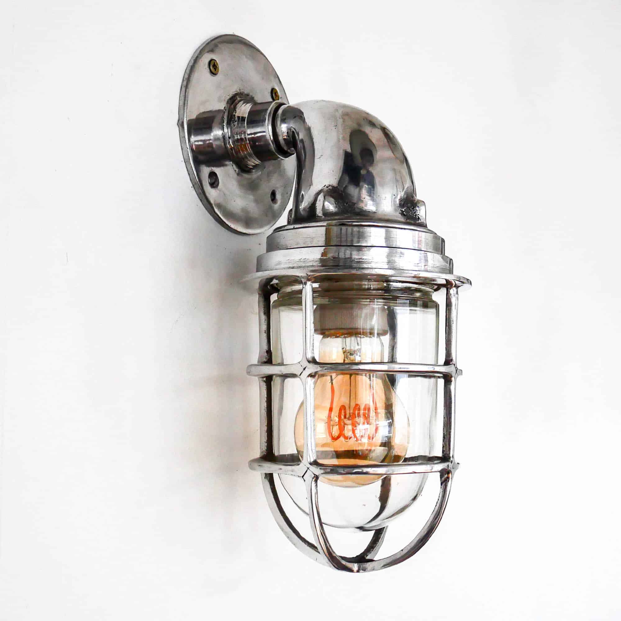 Old Wall Lamp in Polished Cast Aluminum with Mesh Glass anciellitude