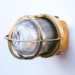 Old Small Wall Lamp in Brass and Streaked Glass anciellitude