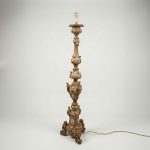 Large Rococo Style Carved Wood Floor Lamp — Repurposed Church Pricket, 19th Century anciellitude