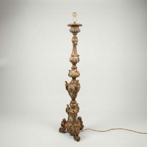 Large Rococo Style Carved Wood Floor Lamp — Repurposed Church Pricket, 19th Century anciellitude