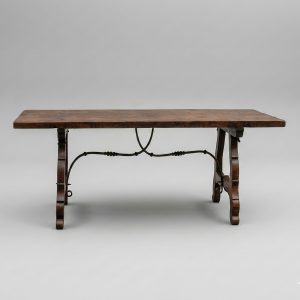Table de Salle à Manger à Entretoise en Fer Forgé — Style Baroque Espagnol, XVIIIe Siècle anciellitude