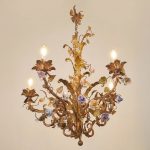 Floral Basket Chandelier with Porcelain Flowers — Louis XV Style, 20th Century anciellitude