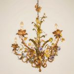 Floral Basket Chandelier with Porcelain Flowers — Louis XV Style, 20th Century anciellitude