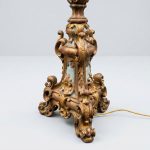 Large Rococo Style Carved Wood Floor Lamp — Repurposed Church Pricket, 19th Century anciellitude