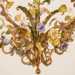 Floral Basket Chandelier with Porcelain Flowers — Louis XV Style, 20th Century anciellitude