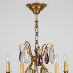 Grand Lustre Cage de Style Louis XV à Pendeloques de Cristal et Gouttes Améthyste, vers 1950 anciellitude
