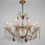 Grand Lustre Cage de Style Louis XV à Pendeloques de Cristal et Gouttes Améthyste, vers 1950 anciellitude