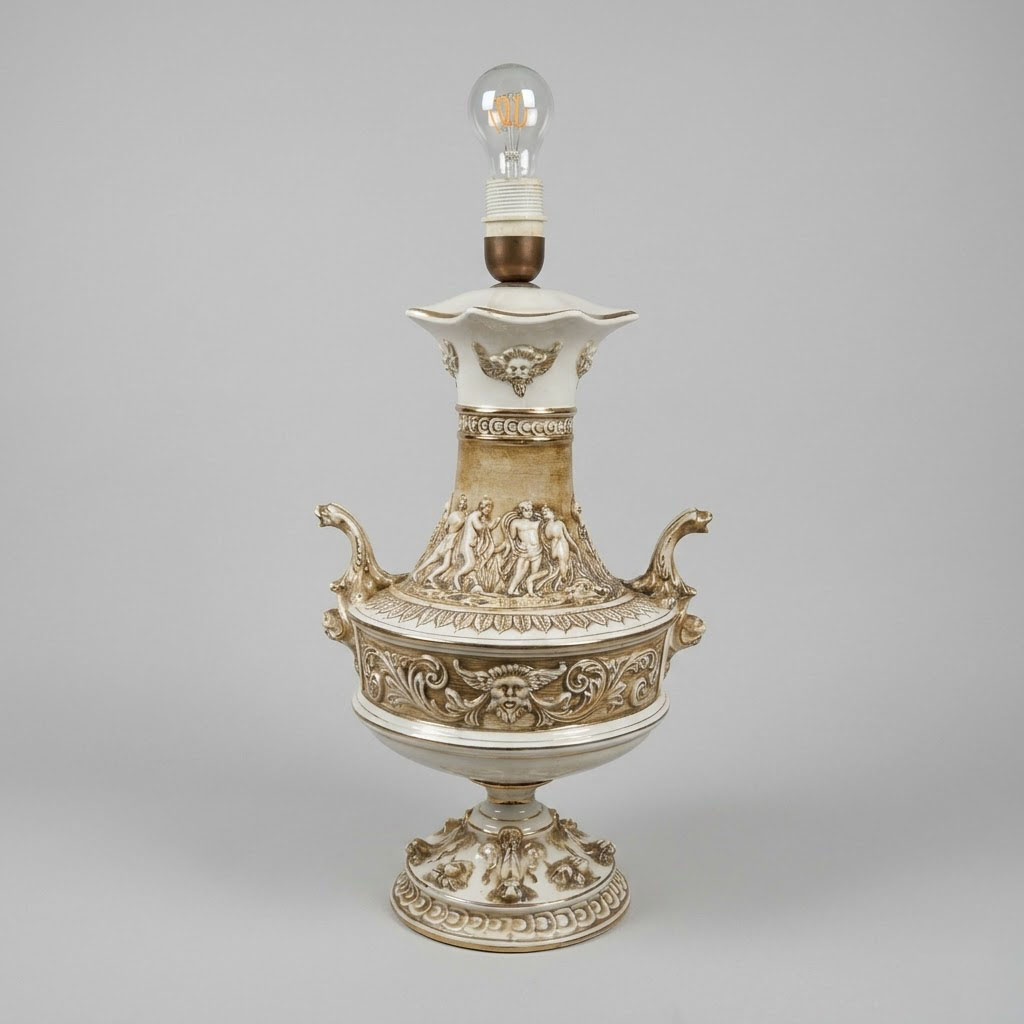 Importante Lampe Colonne en Céramique Estampillée Capodimonte – Italie, v. 1970 anciellitude